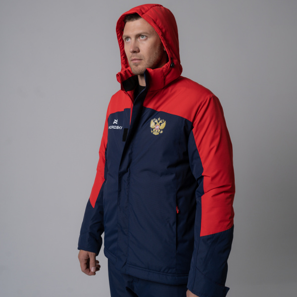 Утепленная куртка NORDSKI Mount dark blue/red с гербом на груди